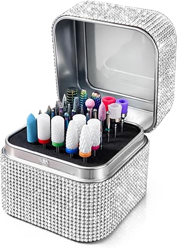Nail Drill Bit Holder, Dustproof Rhinestones Drill Bit Organizer Case 30 Holes Efile Nail Tech Bits Storage Container Box Manicure Tools E file Accessories Collector for Salon, Travel, Home(Only Box)