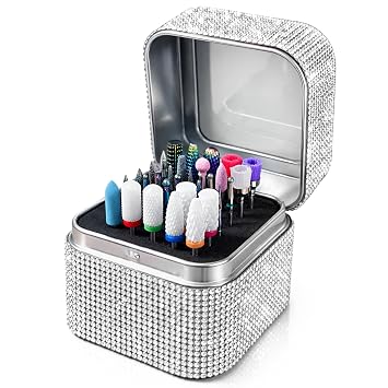 Nail Drill Bit Holder, Dustproof Rhinestones Drill Bit Organizer Case 30 Holes Efile Nail Tech Bits Storage Container Box Manicure Tools E file Accessories Collector for Salon, Travel, HomeOnly Box