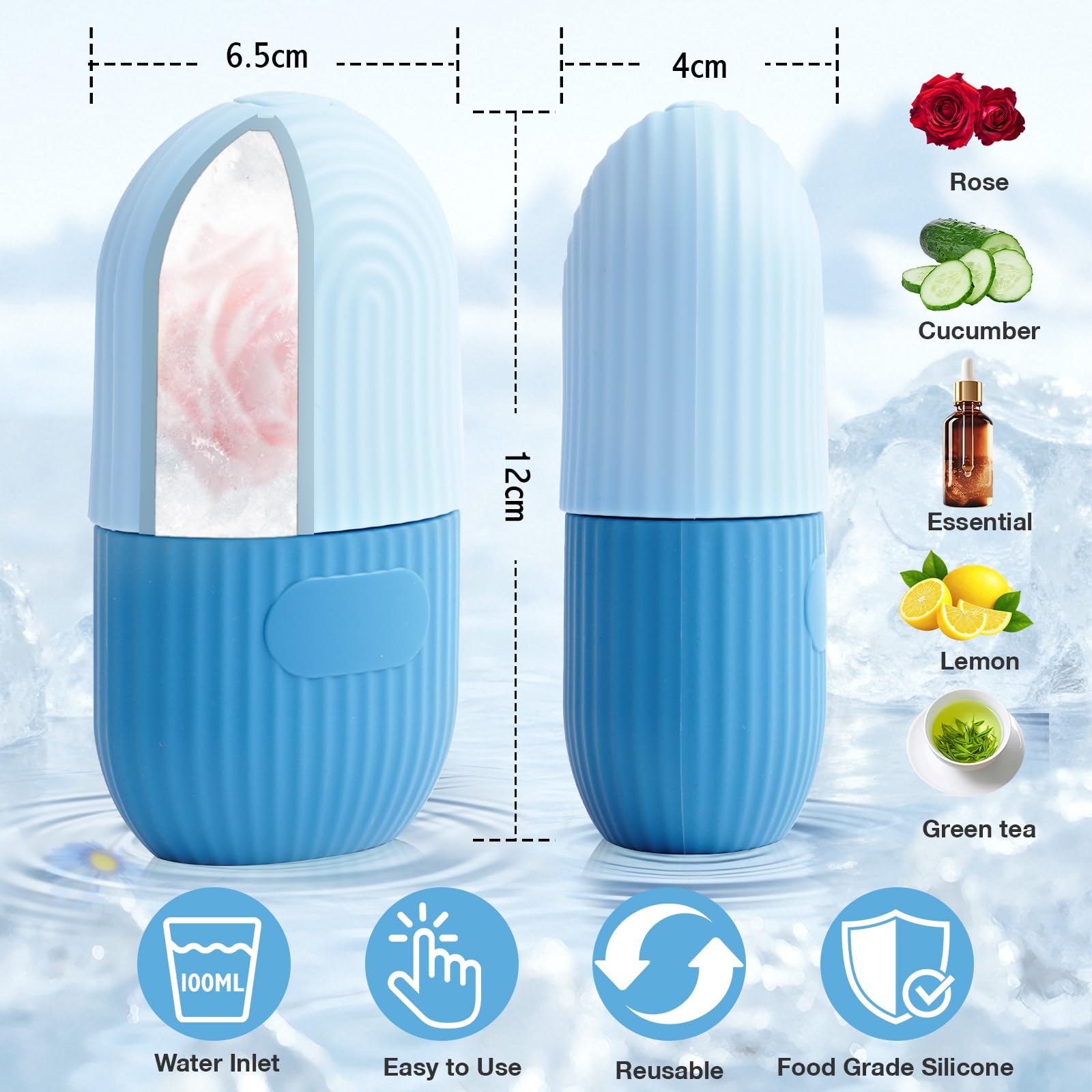 AiQInu Ice Roller, Rullo di Ghiaccio Facciale riutilizzabile Eye Ice Massage, Restringe i pori, riduce il gonfiore