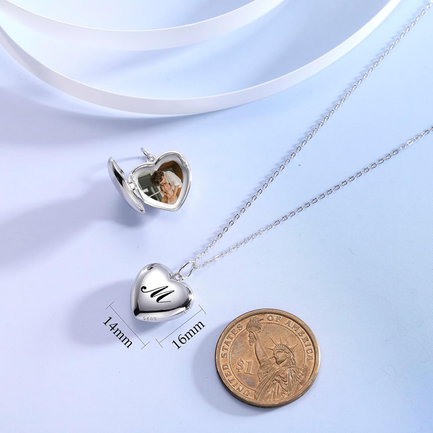 MeMeDIY Personalized Heart Locket Necklace with Photo Initial Angel Wings Picture Pendant 925 Sterling Silver/Gold/Rose Gold Memorial Necklace Gift for Women Girlfriend Mom Daughter