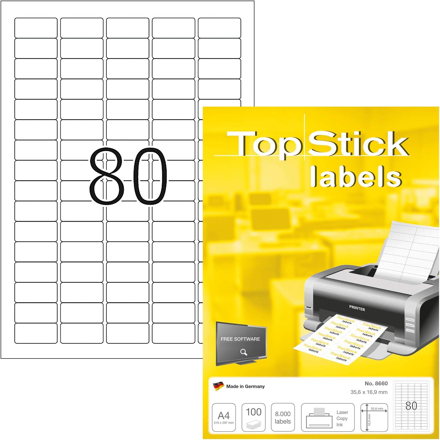 TopStick Multipurpose Labels, 8000 Blank Stickers, 80 Labels per A4 ...