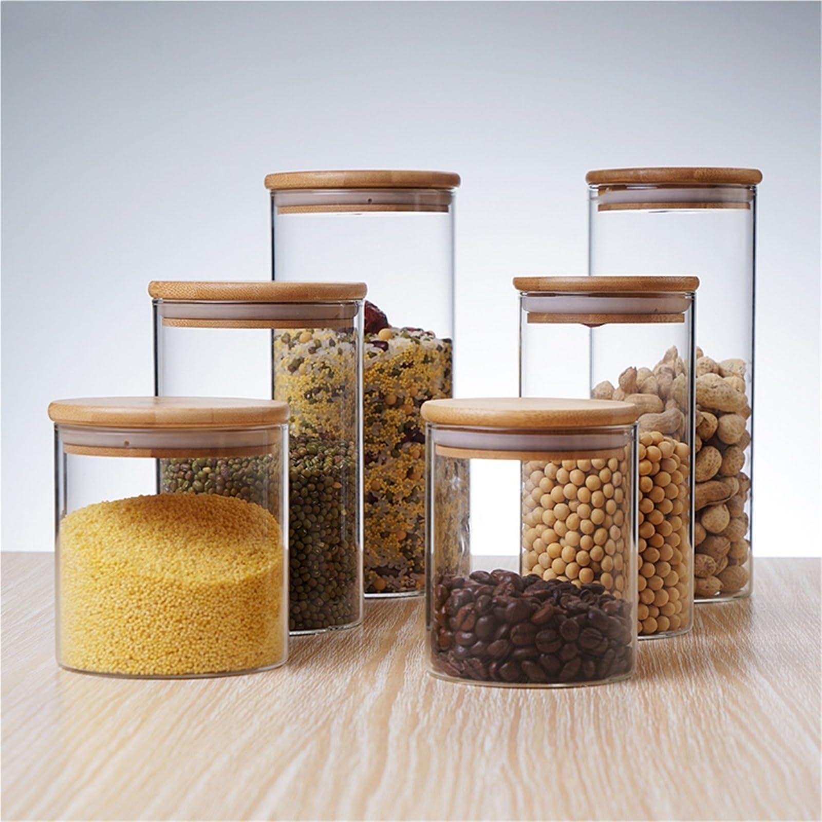 10 Stück Holzdeckel Klarglas Vorratsbehälter for Lebensmittel Versiegelte Kanister Tee Zuckerdose Gewürzbehälter Für Die Lagerung, Versiegelt(6.5x15cm)