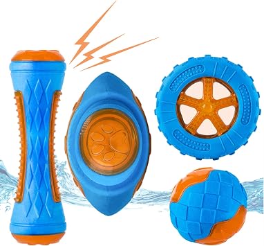 Dog Squeaky Toys Pack 4 Pcs ، ألعاب البلياردو ، الألعاب العائمة للجلب والتفاعل التفاعلي ، مجموعة ألعاب شاطئ الكلاب ، TPR