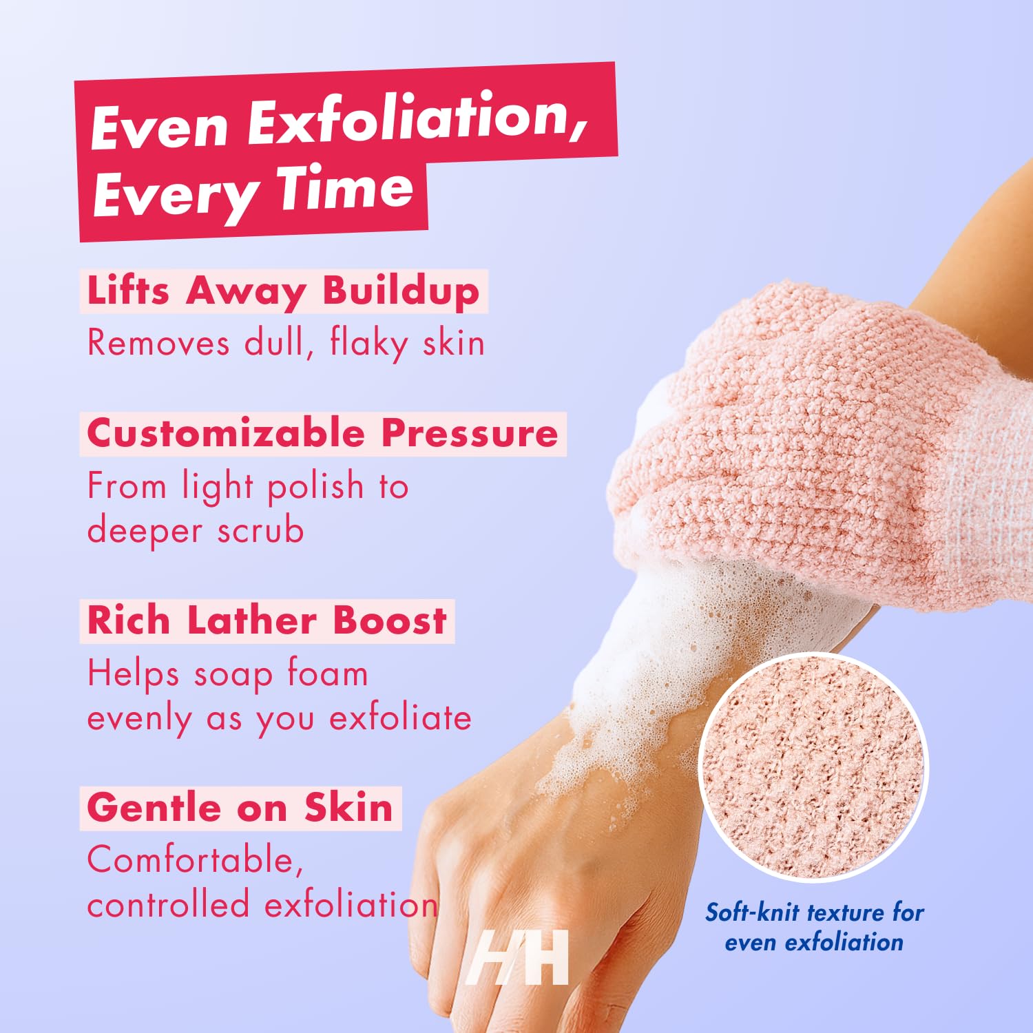 Handmade Heroes Tough Love Peeling-Handschuhe, 2 Stück, wiederverwendbar, Körperpeeling, Waschlappen, Handschuh für Dusche, Bad & Spa, Entfernung abgestorbener Haut, eingewachsenes Haar