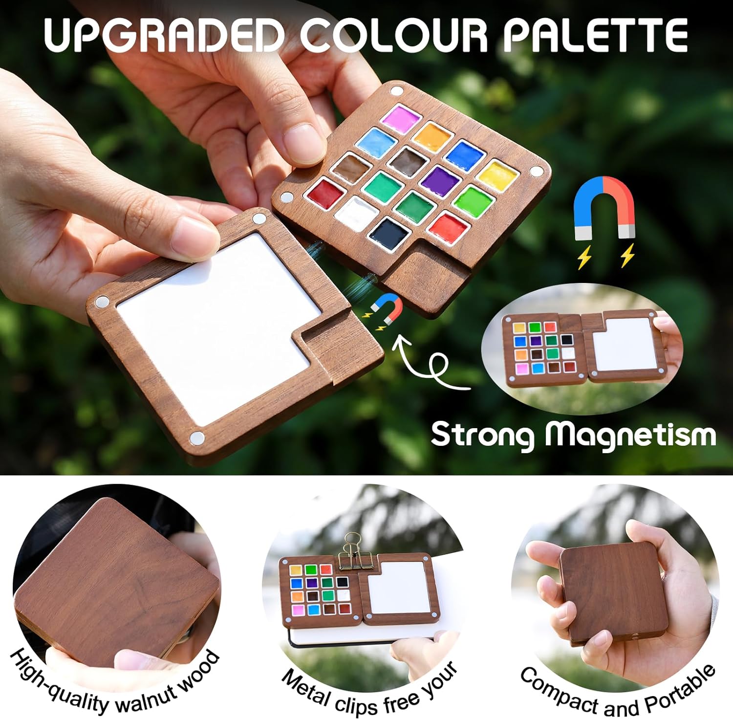 Mini Watercolor Paint Set, Portable Travel Watercolor Kit, Include Walnut Color Palette, 24-color Watercolor Paints, Refillable Brush & Sketchbook, Folding Water Cup, Water Colors Paint Set