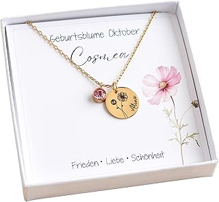 Kette mit Geburtsblume personalisiert mit Gravur Geburtsblumenkette mit Name Birthflower Silber Gold Roségold Geschenk zur Taufe Geburt Geburtstag Muttertag