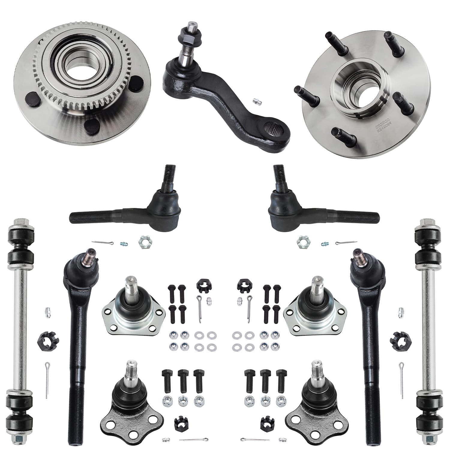 Detroit Axle - 2WD Front Wheel Bearing Hubs for 2000-2001 Dodge Ram 1500, 2 Wheel Bearing Hubs 2 Sway Bar Links 4 Inner Outer Tie Rods 4 Upper Lower