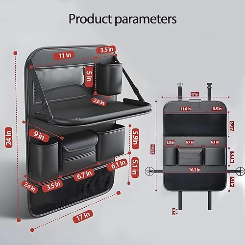 Miniatura 6 de Paquete de 2 organizadores universales plegables para asiento trasero de automóvil con bandeja de mesa, protector de respaldo de asiento de