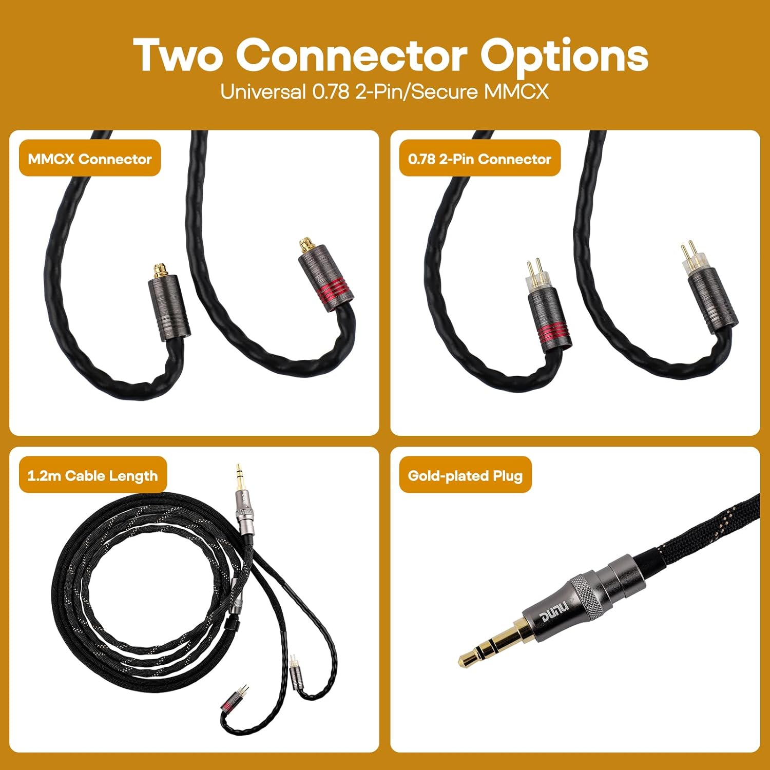 Linsoul DUNU Lyre Mini 24AWG 240-Strand High-Purity OCC Upgraded HiFi Audio Earphone Cable with Q-Lock Mini Plug System for Audiophile Musician (2Pin)