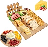 TURIMON Bamboo Charcuterie Board Set with 4 Knives & Fruit Tray - Elegant Cheese Platter for Parties, Weddings