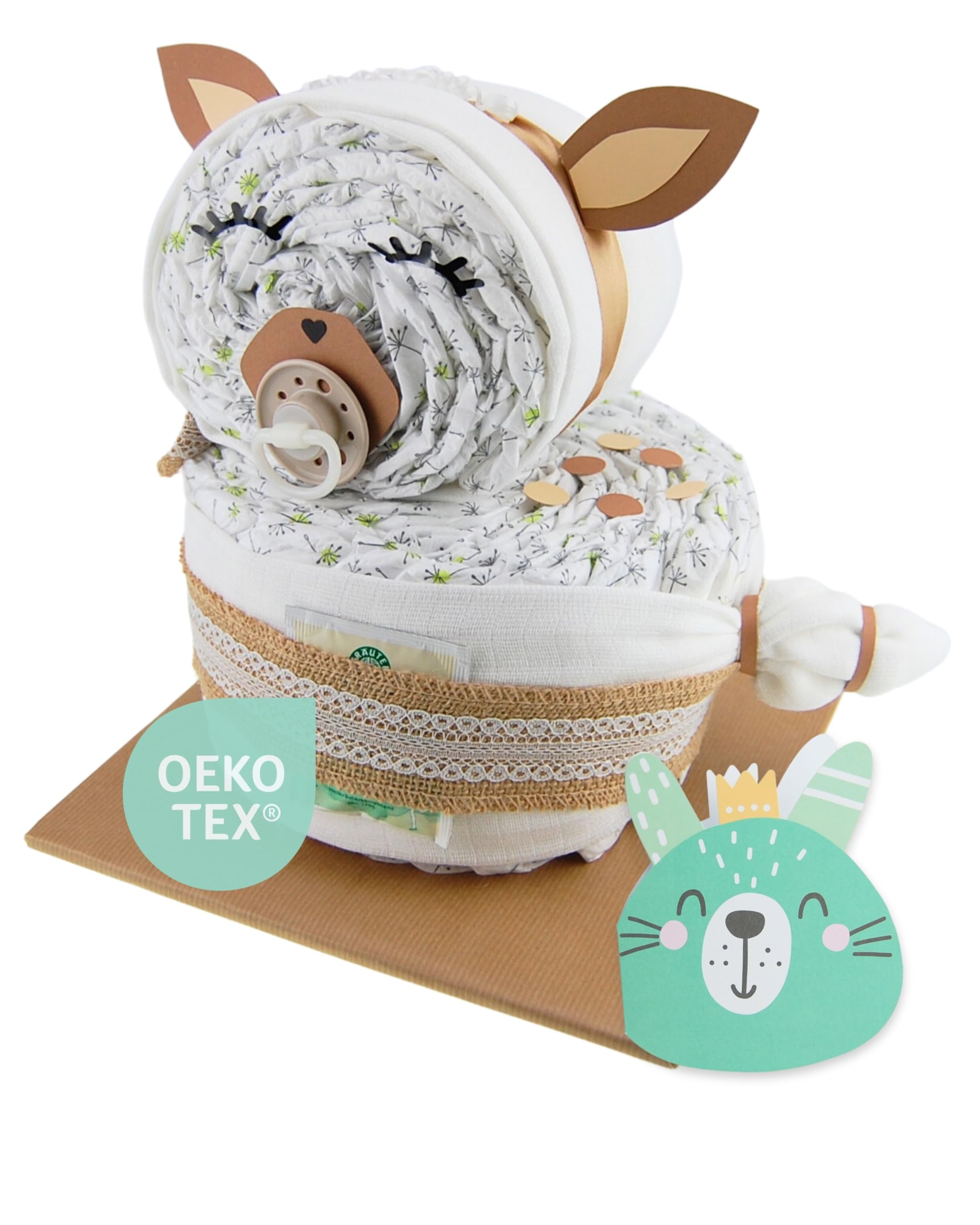 myBambini ® tarta de pañales ciervo pequeño estilo boho vintage - regalos de nacimiento - ciervo regalo para bebé - regalo de bautizo - idea de regalo - comprar tarta ahora