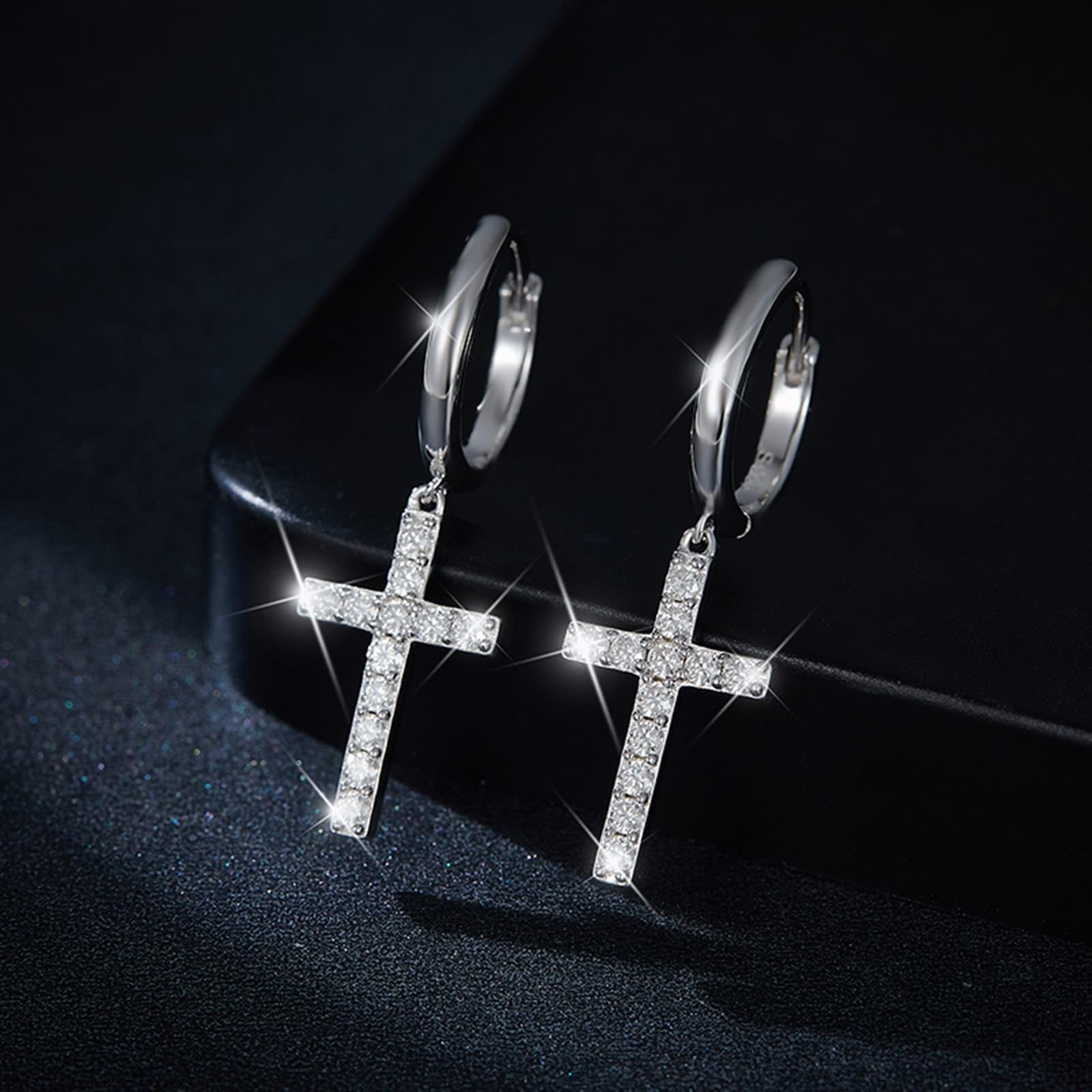 Epinki Orecchini da Donna Argento 925, Moissanite Pendente Croce Orecchini Ciondolo Gioielli