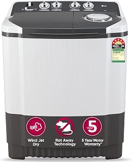 LG 7 Kg 5 Star Wind Jet Dry Semi-Automatic Top Loading Washing Machine (P7020NGAZ, Dark Gray, Rat Away Feature)