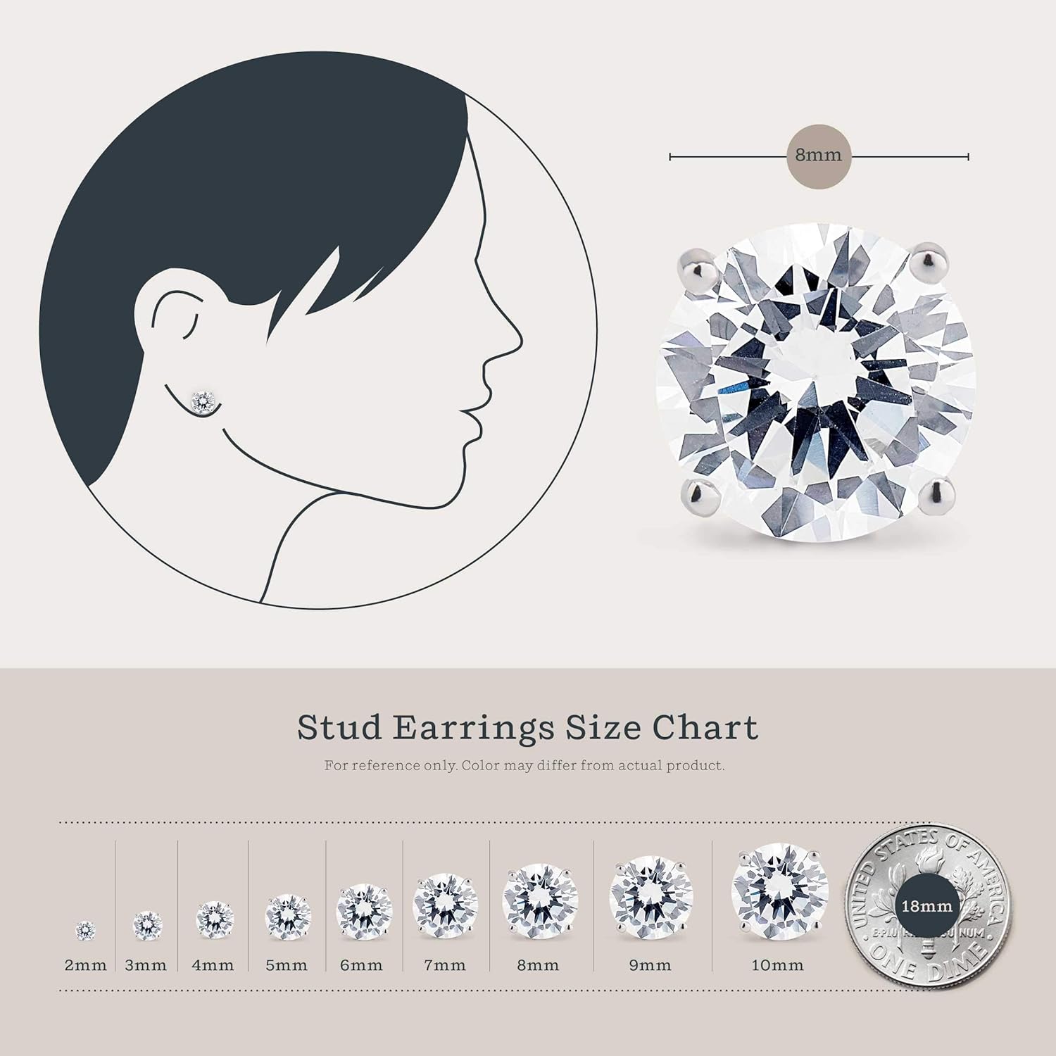 KEZEF Sterling Silver Stud Earrings for Women & Men - 4-Prong Setting Cubic Zirconia Earrings Studs - Premium CZ S925 Hypoallergenic - Available in 14K White and Yellow Gold, Rose Gold - 3mm to 9mm - Image 4