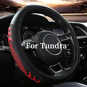 Leather Steering Wheel Cover for Toyota Tacoma 4Runner Tundra, 15.5-16 inches Car Steering Wheel Cover with Anti-Slip Massage Particle (Red)