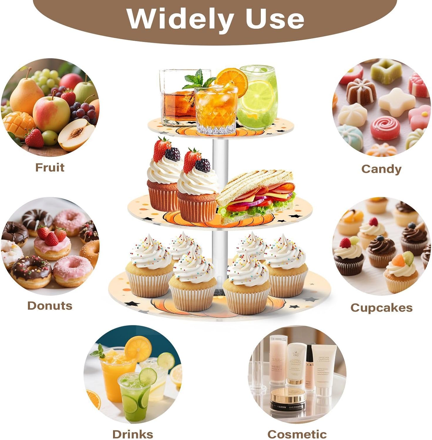 Pumpkin Star Cat Halloween 3 Tier Acrylic Cupcake Stand, Cupcake Stand for 34 Cupcakes for Weddings, Christmas,Holidays,Parties,Birthday,Printed Cupcake Tower 23300749