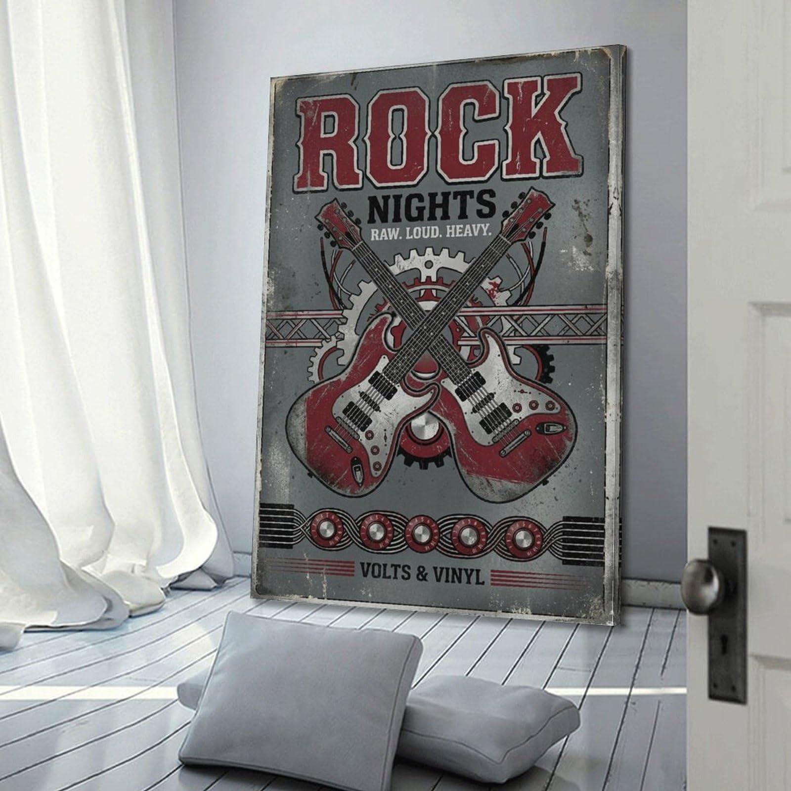 OKNGB Volts & Vinyl - Poster decorativo da parete su tela, stile retrò, con musica hard rock, poster decorativo moderno per camera da letto, per camera da letto, 60 x 90 cm