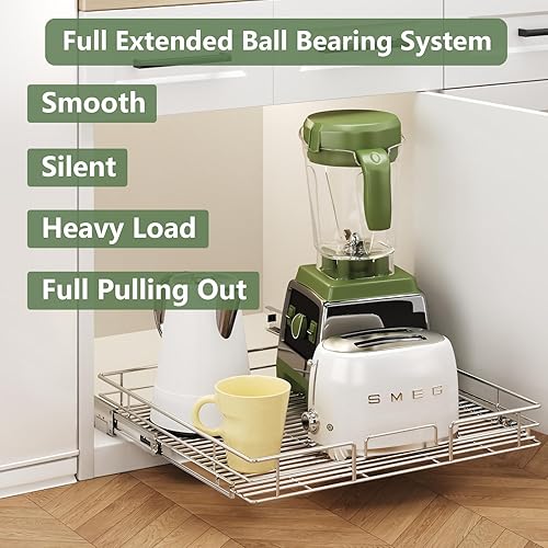 Vista 33 de LOVMOR Organizador de gabinete extraíble de 20 pulgadas de ancho x 21 pulgadas de profundidad, estantes extraíbles para armario de cocina, 1 Tier