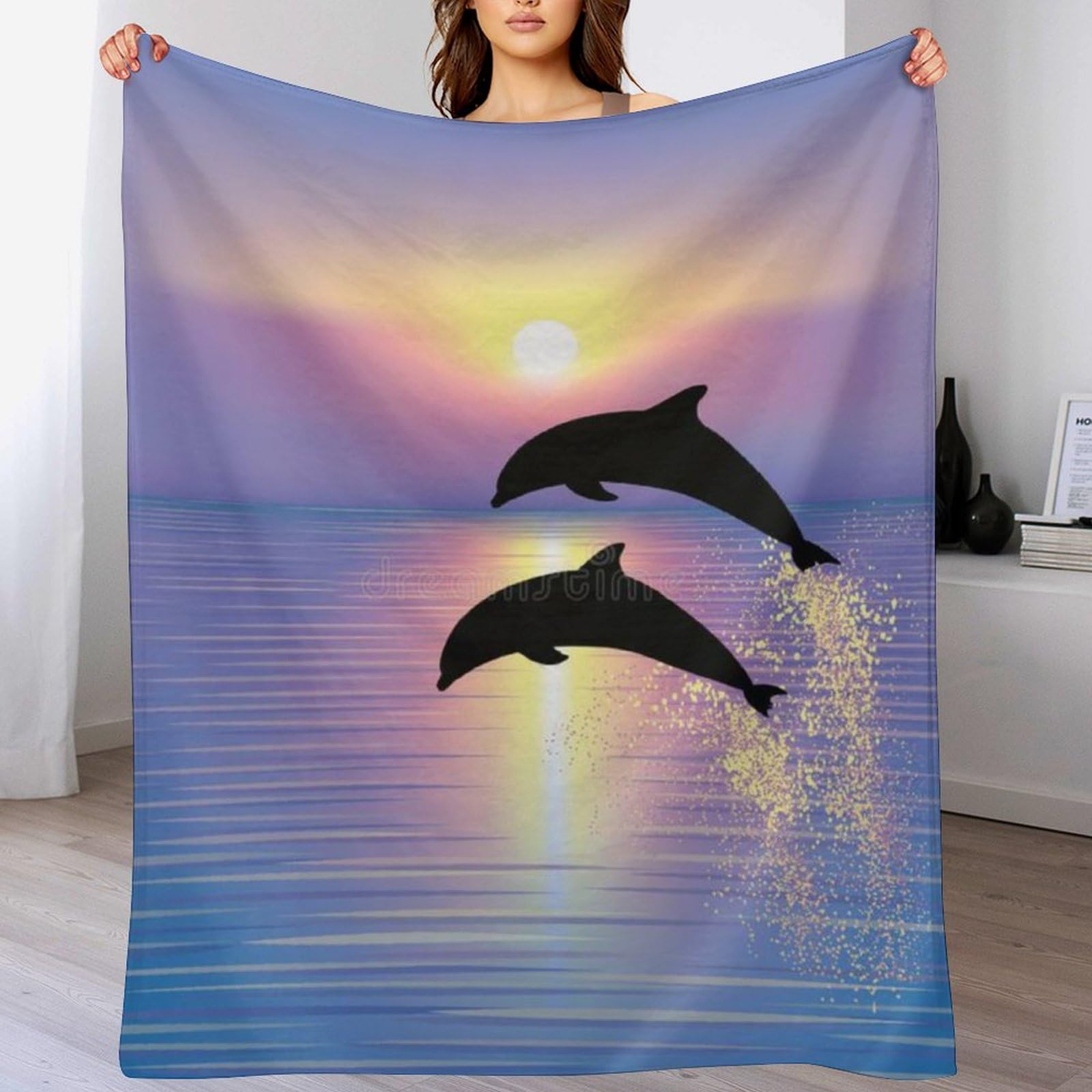 Couverture dauphin en flannel douce 130x180cm pour lit et canapé