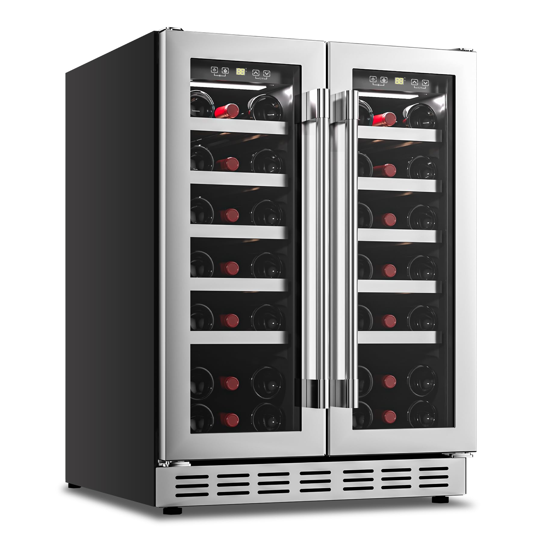 Photo 1 of Rockitch 24" W Dual Zone Wine Cooler Refrigerator, 42 Bottle Built-in or Freestanding Wine Chiller with Stainless Steel Glass Door, Under Counter Fridge for Red, White, Champagne and Sparkling Wine