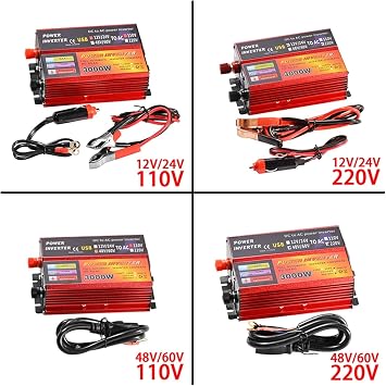3000W Peak Solar Inverter 12V 220V Voltage Converter Transformer DC 12V & 24V 48V & 60V to AC 110V/220V Automatic Adaptor Inversor Adapter 12 And 24V To 220V