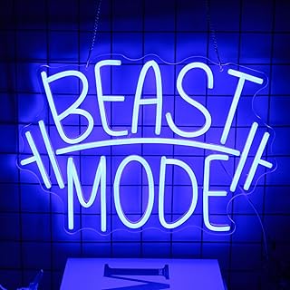Beast Mode Neon Sign Blue Letter Neon Gym Signs Motivational Wall Art Gy...