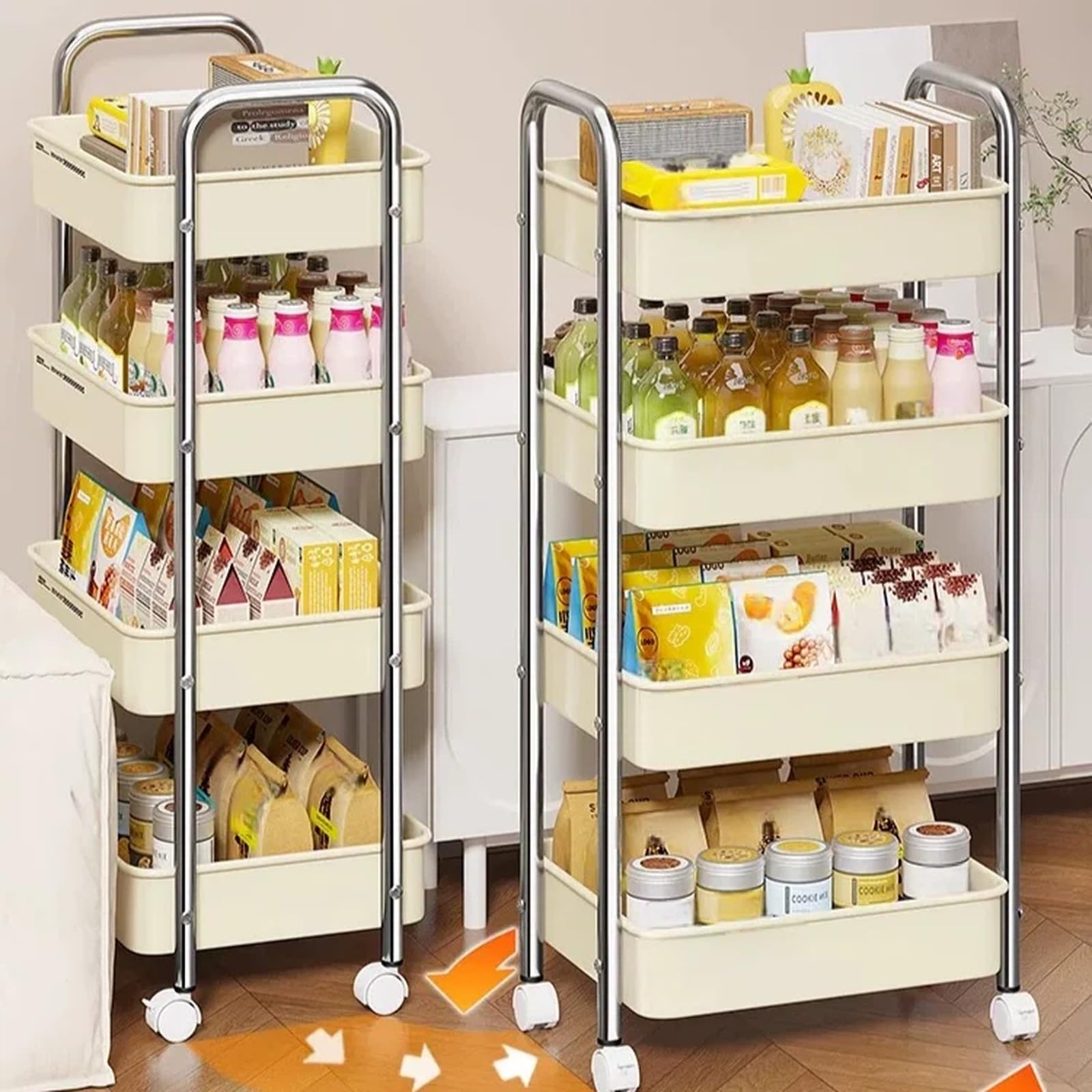 Carro rodante utilitario Carro utilitario rodante de 4 Niveles Organizador móvil Estante Almacenamiento for Cocina y Sala Estar
