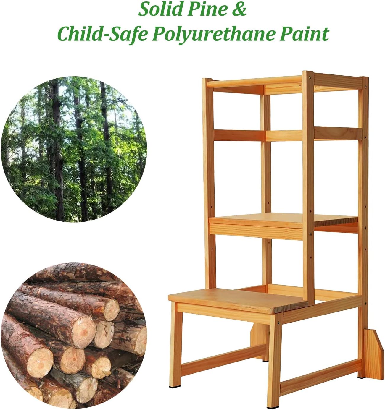 Toddler Step Stool Toddler Kitchen Stool, Adjustable-Height Toddler Tower Stool Kitchen Wooden Helper Step Stools for Kids, Natural