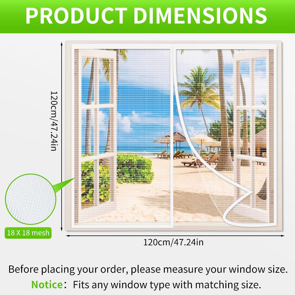 Mosquitera Ventana Magnética 120 * 120CM, Cierre Automático, Malla Ultrafina Antimosquitos, Fácil Instalación, Compatible con la Mayoría de Ventanas, Color Blanco — view 3