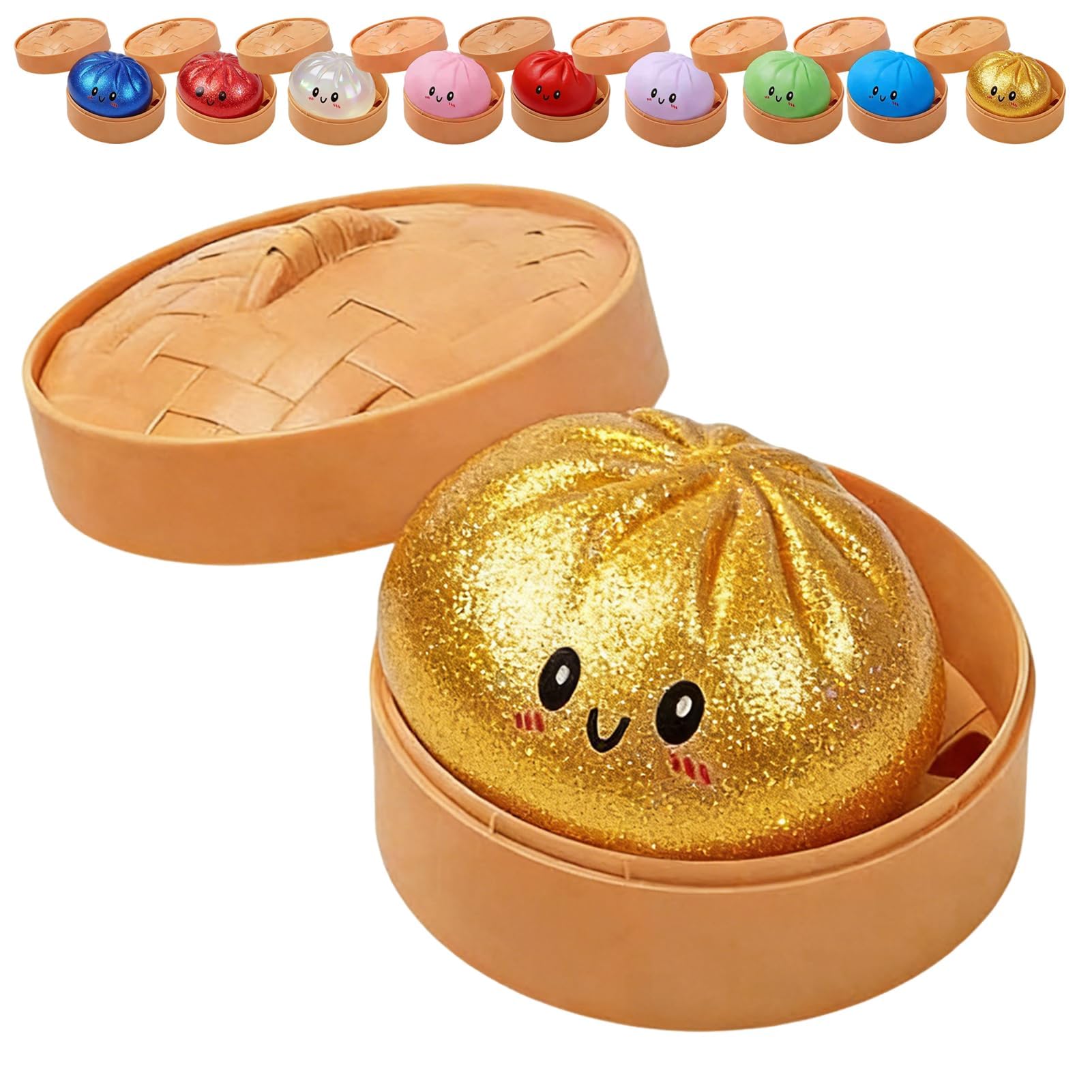 Glitter Dumpling Squishy, 2026 New Colorful Dumplings Squishies with Box, Soft Sensory Squeeze Toys for Adults Stress Relief (Colorful) — view 8