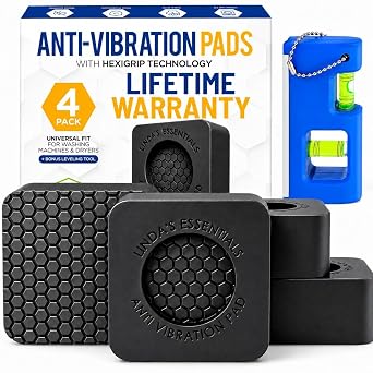 Anti Vibration Pads for Washing Machine and Dryer Set of 4 - Washer Anti Vibration Pads with HexiGripTM - Washing Machine Accessories & Leveling Pads - Vibration Dampening Mat