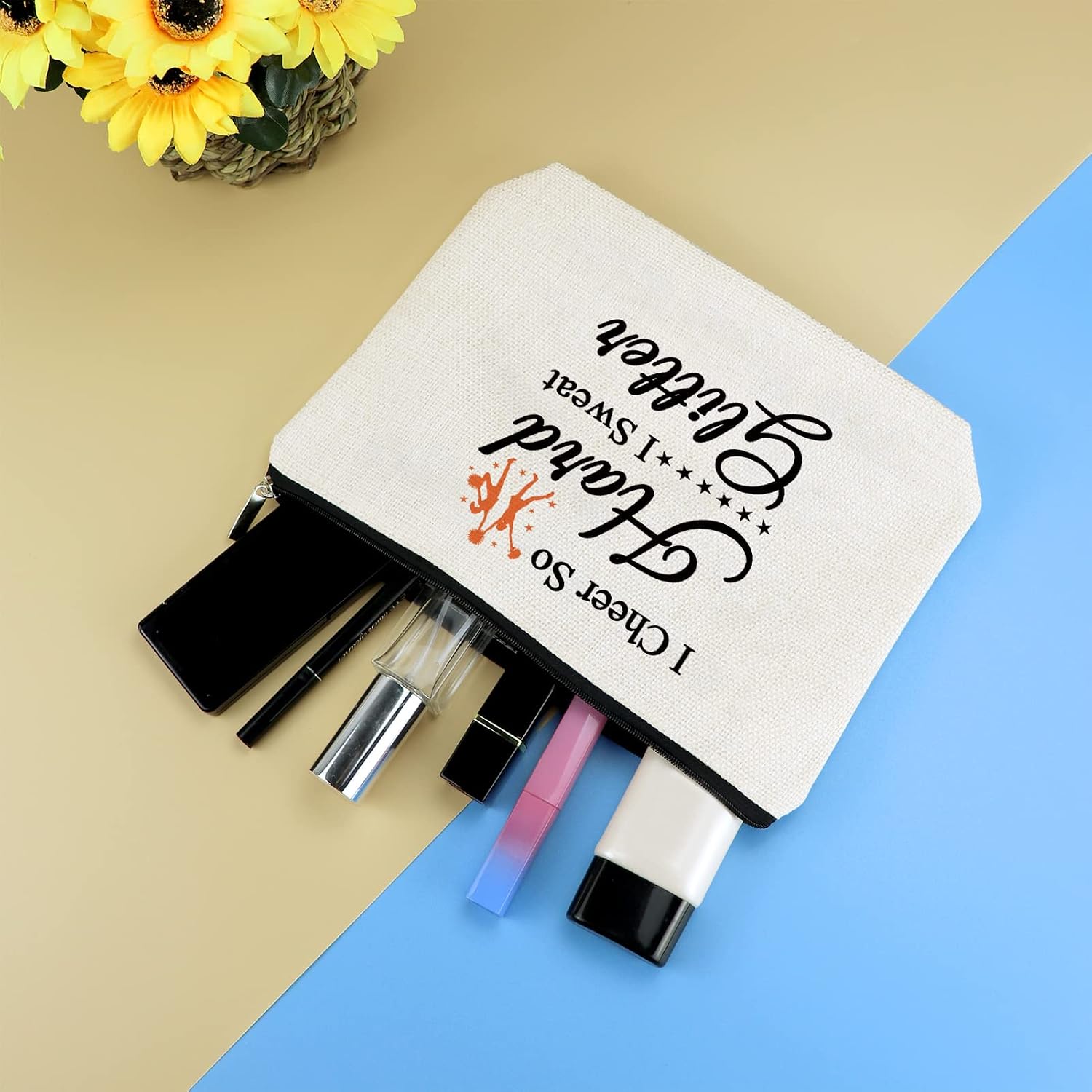 Cheerleader Gift Cheerleading Gift for Women Cheer Makeup Bag Cheer Team Gift Cosmetic Bag Cheer Sister Inspirational Gift Birthday Christmas Thanksgiving Gift for Cheerleader Cheer Sister Travel Bag - Image 5