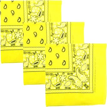 3 PK Cowboy Bandanas 100٪ قطن 22 &times; 22 بوصة - أصفر