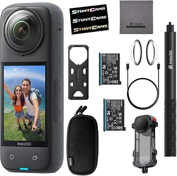 Insta360 X4 - Waterproof 8K 360 Action Helmet Camera with Utility Frame Kit, Extendable Selfie Stick and Extra Battery, 4K Wide-Angle Video, Lens Guards, Sports, Content, Travel, Outdoor Creator