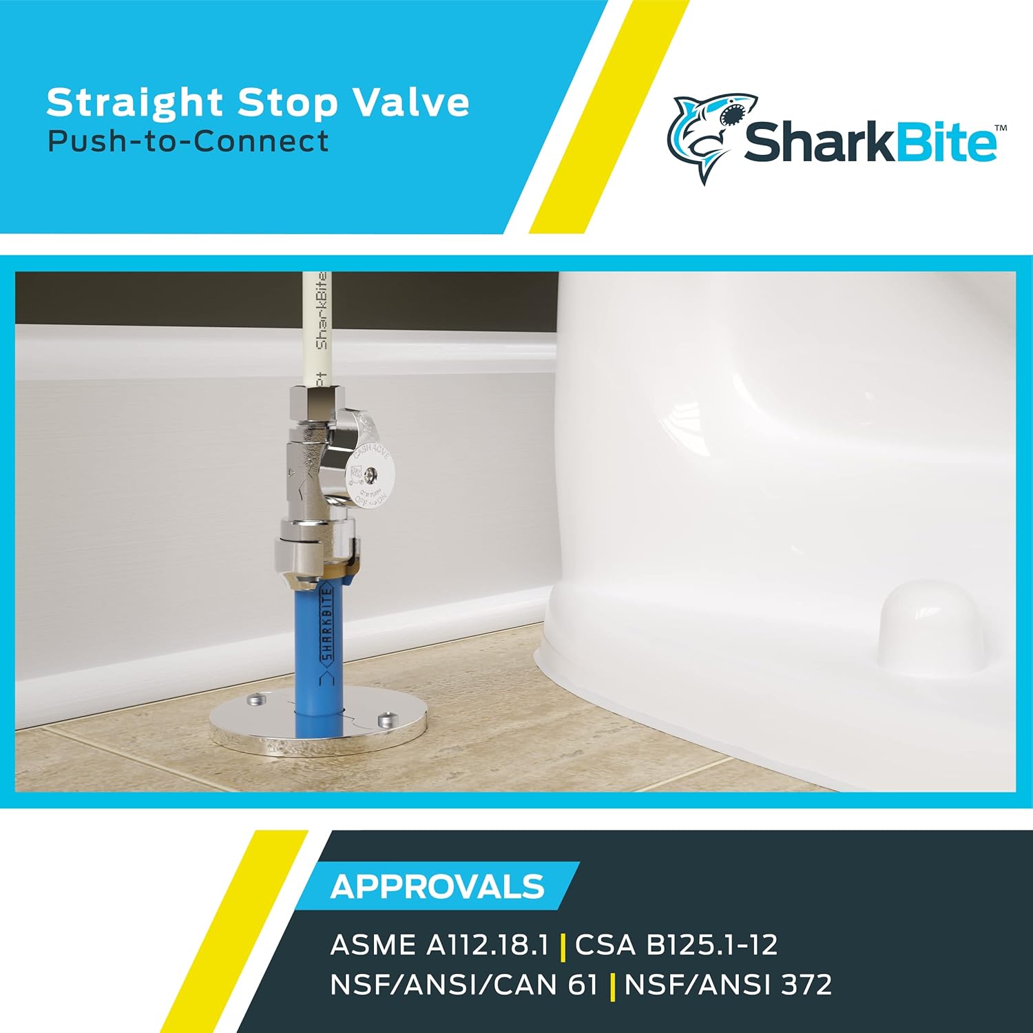 SharkBite 1/2 x 3/8 Inch Compression Straight Stop Valve, Pack of 4, Quarter Turn, Push to Connect Brass Plumbing Fitting, PEX Pipe, Copper, CPVC, PE-RT, HDPE, 23037LFA4