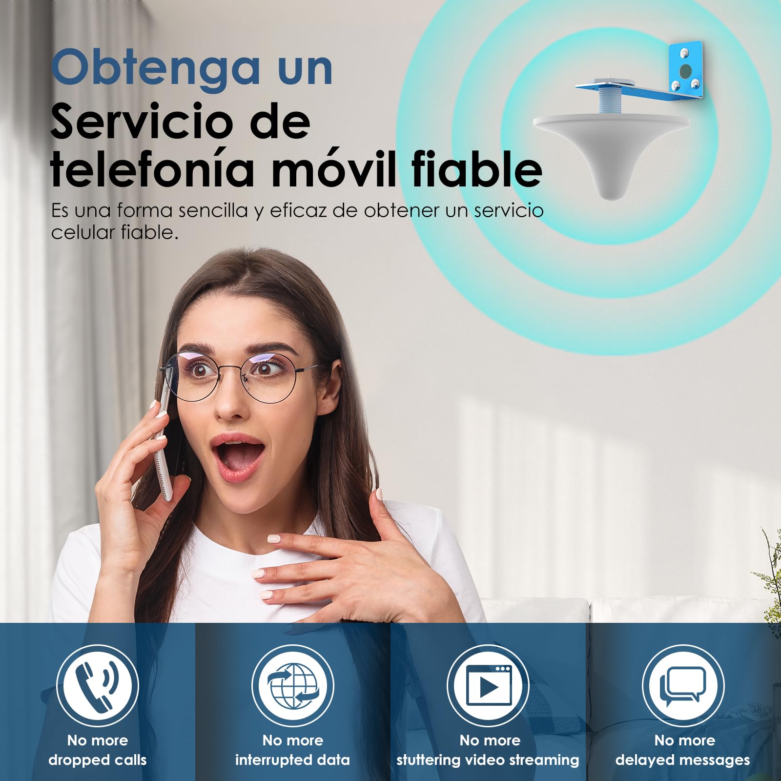 Amplificador de Cobertura Movil 4 Banda B20 800，900,1800,2100Mhz Amplificador Señal Movil gsm 3G 4G LTE 70dB Repetidores de señal 4g Compatible con Simyo/Orange/Yoigo/Vodafone