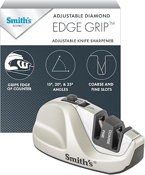 Smiths 51023 Adjustable Diamond Edge Grip Sharpener - Grey - Coarse & Fine Sharpeners - Compact - Stable Non-Slip Base Pull Through Knife Sharpener
