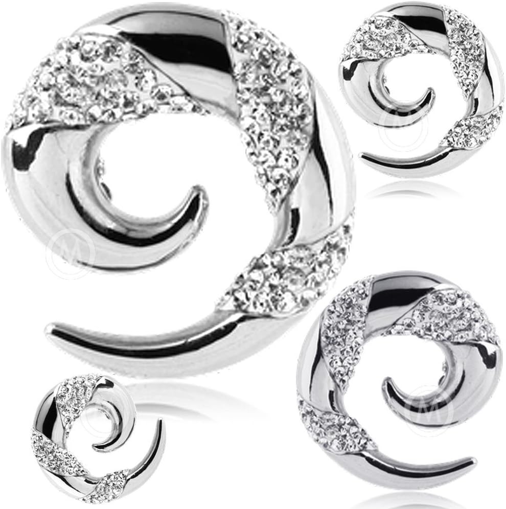 6g (4mm) to 0g (8mm) Crystal jewelred Surgical Steel Spiral Ear Plugs (Pair)