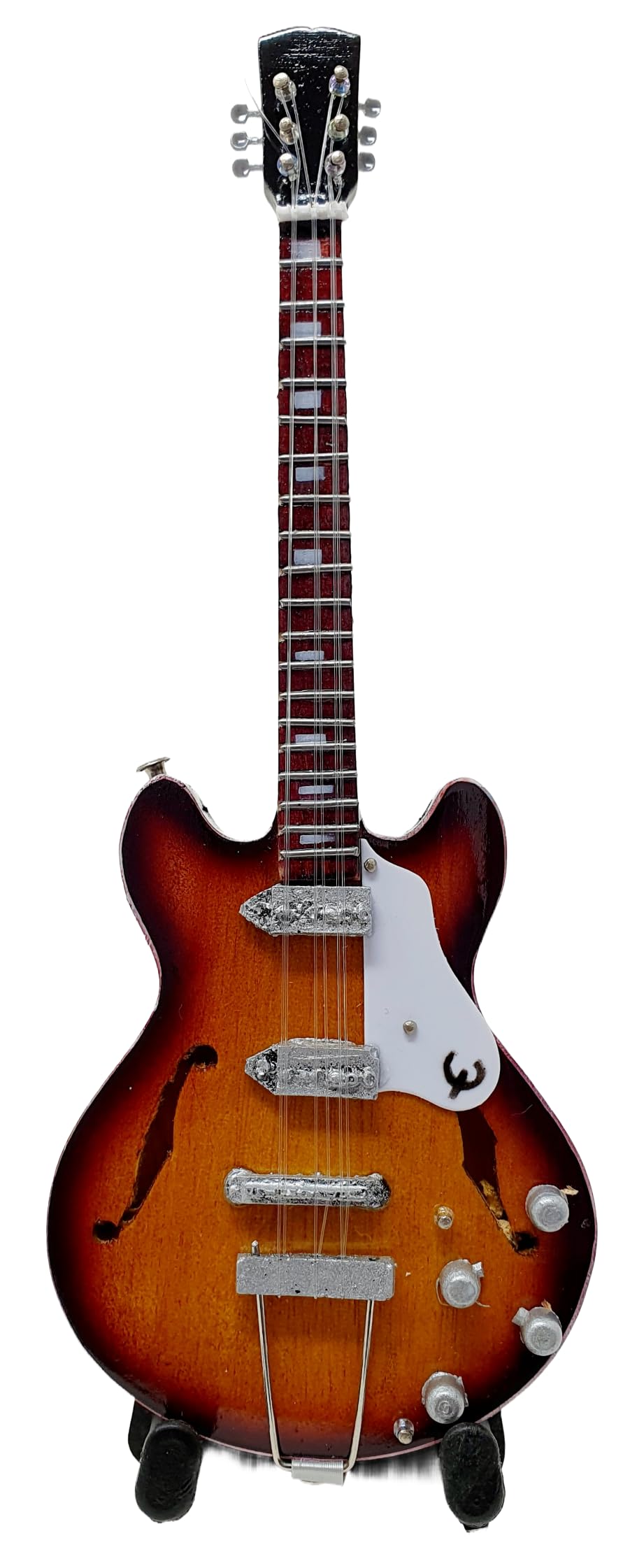 Rockstar BMG0014 Guitare électrique miniature Epi Casino en bois faite et peinte à la main Cadeau pour musiciens et collectionneurs Taille 15,5 cm