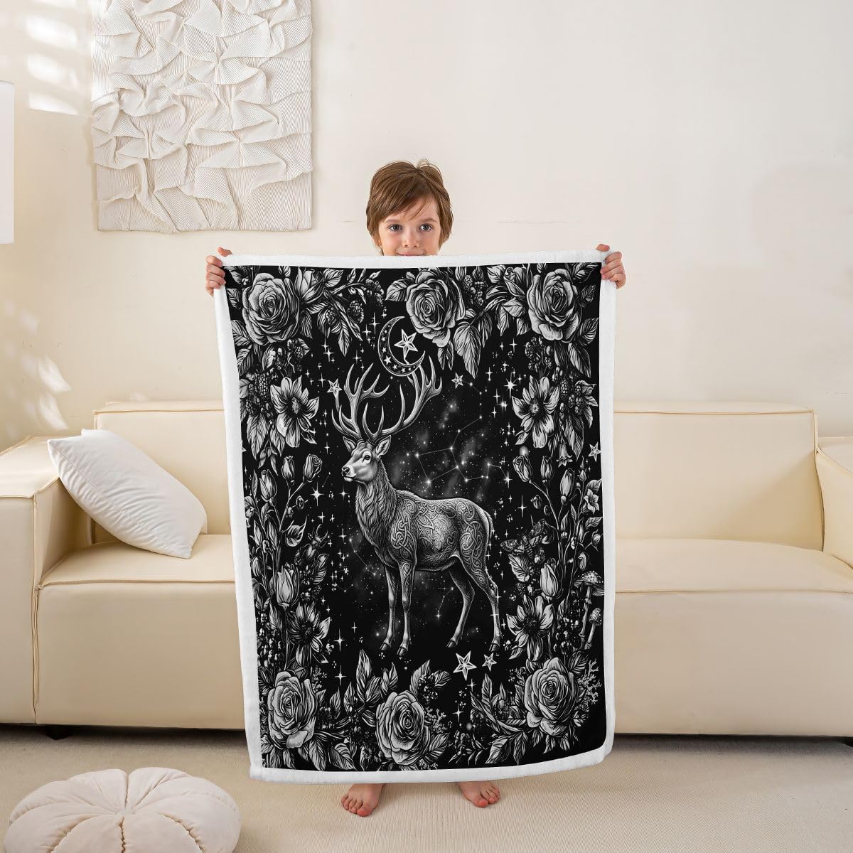 Feelyou Cute Deer Fleece Throw Blanket Deer Hunting Sherpa Blanket for Kids Women Men Plush Fuzzy Antlers Twin 60"x80" Rose for Bed Couch Chair Living Room Constellation Bedroom Decor image 3