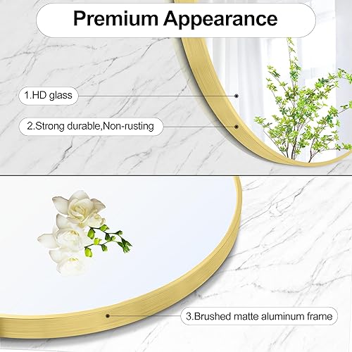 Miniatura 4 de Espejo redondo grande de 30 pulgadas, espejo de pared dorado con marco mate de aleación de aluminio, espejos circulares para baño, dormitorio,