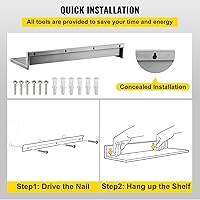 Vista 7 de VEVOR Estante de pared de acero inoxidable, capacidad de carga máxima de 44 libras, estantería comercial de montaje en pared con protector contra