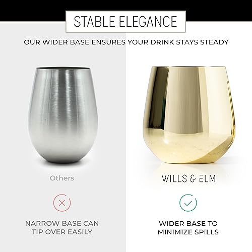 Miniatura 2 de Wills and Elm Juego de 4 copas de vino de acero inoxidable sin tallo con aireador, metal irrompible, copas de vino para exteriores, portátiles, 18