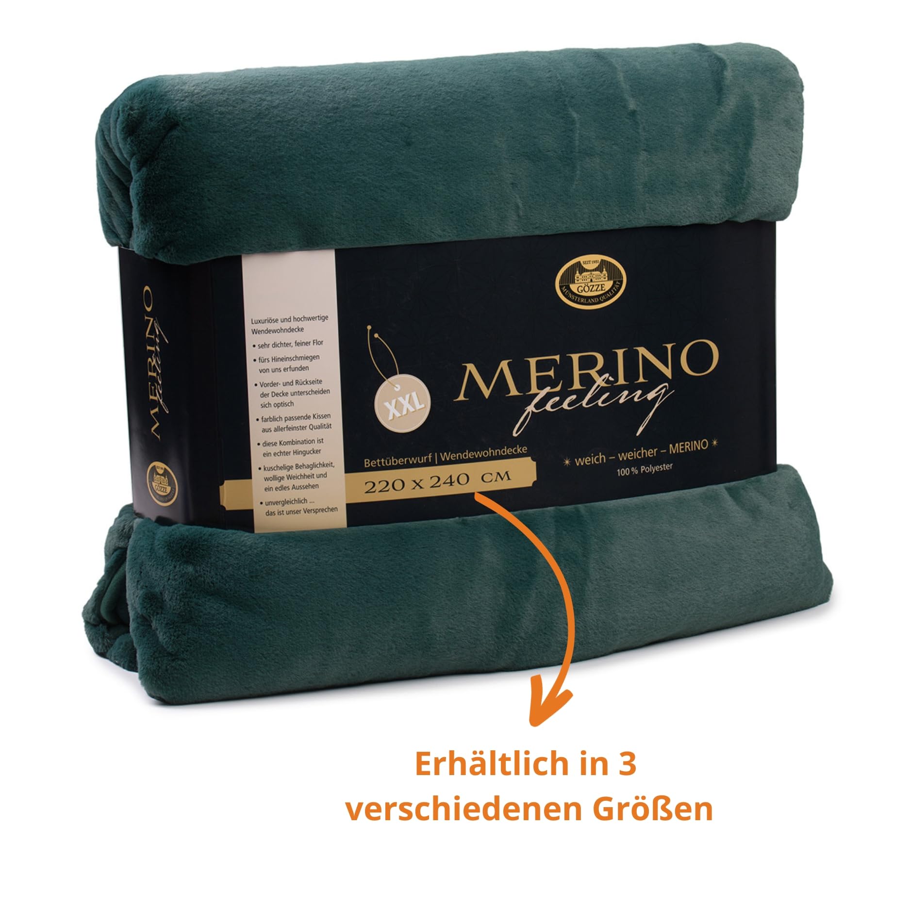 liebling Kuscheldecke Merino-Touch, Wohndecke Ultra flauschig als Sofaüberwurf oder Wendedecke, waschbar, 220 x 240 cm, dunkelgrün
