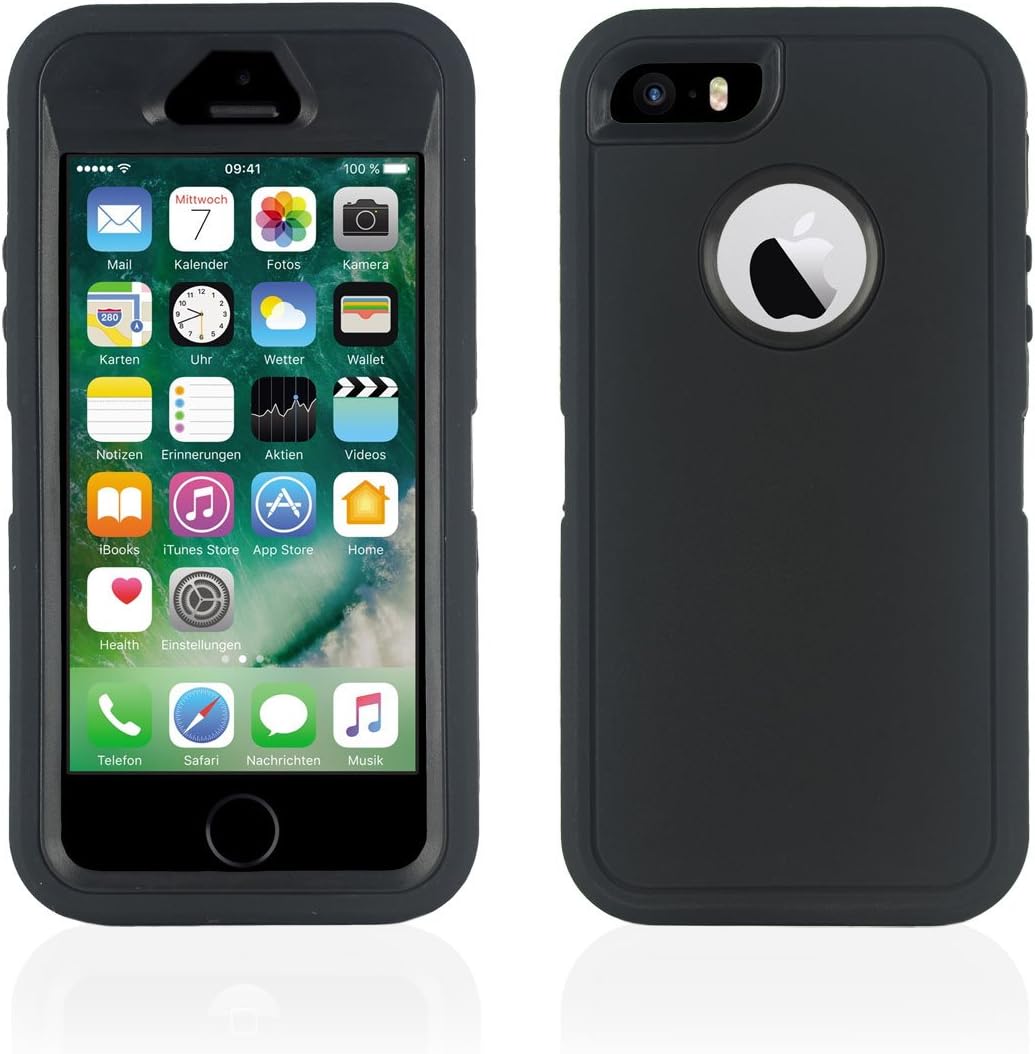 Maikai iPhone SE, 5S & 5 Shock Proof Heavy Duty Builders Workman Case Cover with built-in Screen Protector - Black