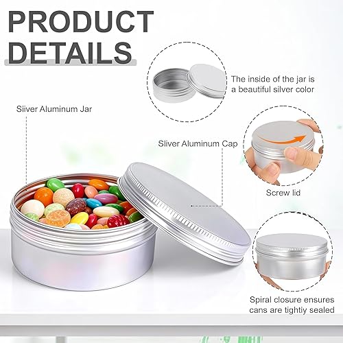 Miniatura 3 de 12 latas vacías de aluminio plateado de 0.2 fl oz 0.17 onzas líquidas de capacidad, latas de acero y metal, recipientes para cosméticos, caja de