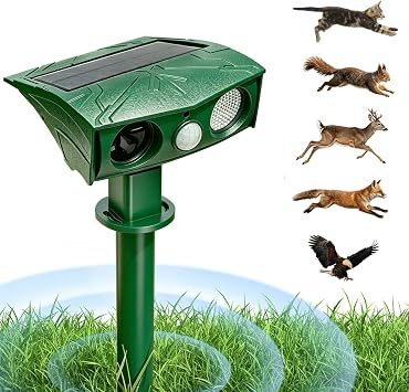 Ultrasonic Cat Deterrent, Solar & USB Dual Powered Outdoor Repeller