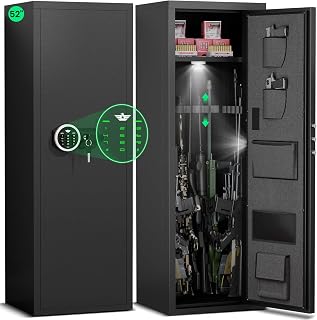 6-8 Rifle Safe, Gun Safe for Home Rifles and Pistols, Rifle Gun Safe with Dual Alarm, Mute Mode, Quick Access Large Gun Safe with Removable Shelves, LED Light and Backlit Keypad(Unassembled) - silkight