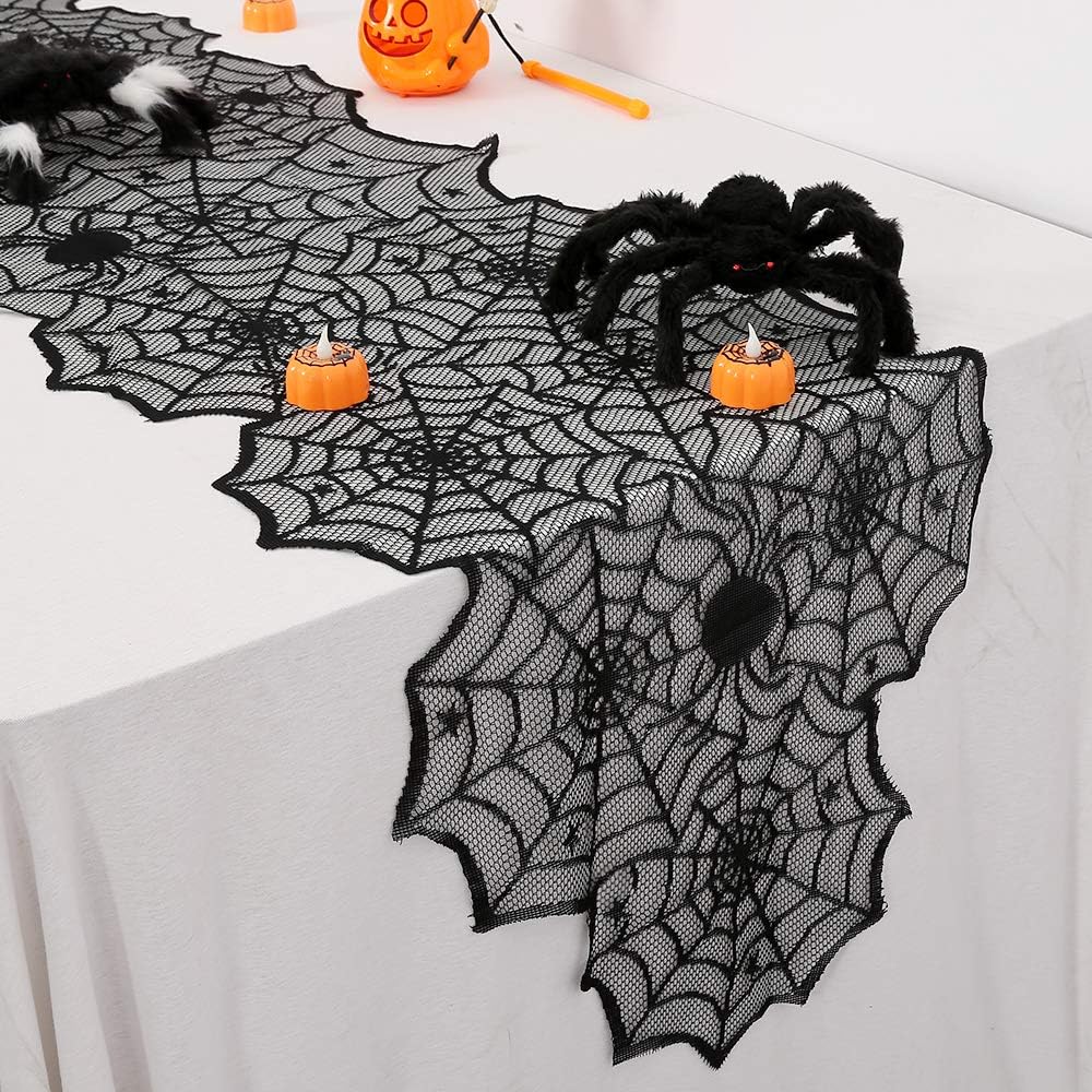 Halloween Table Runner Lace Spider Web 45x180 cm for Halloween Decoration