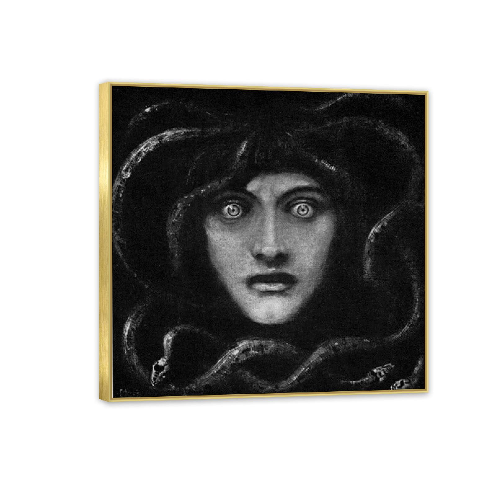 Hau3sh3a Franz von Stuck Wall Art Print Medusa Poster Famous Paintings on Canvas Franz Stuck Picture Wall Decor for Living Room Bathroom Office 30x30cm(12x12in) Gold frame